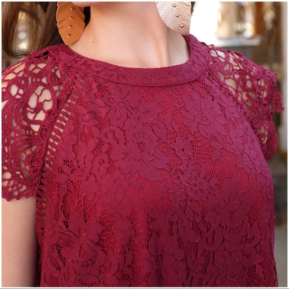 ✨LAST ONE✨Burgundy Lace Detail Dress - Picture 4 of 4